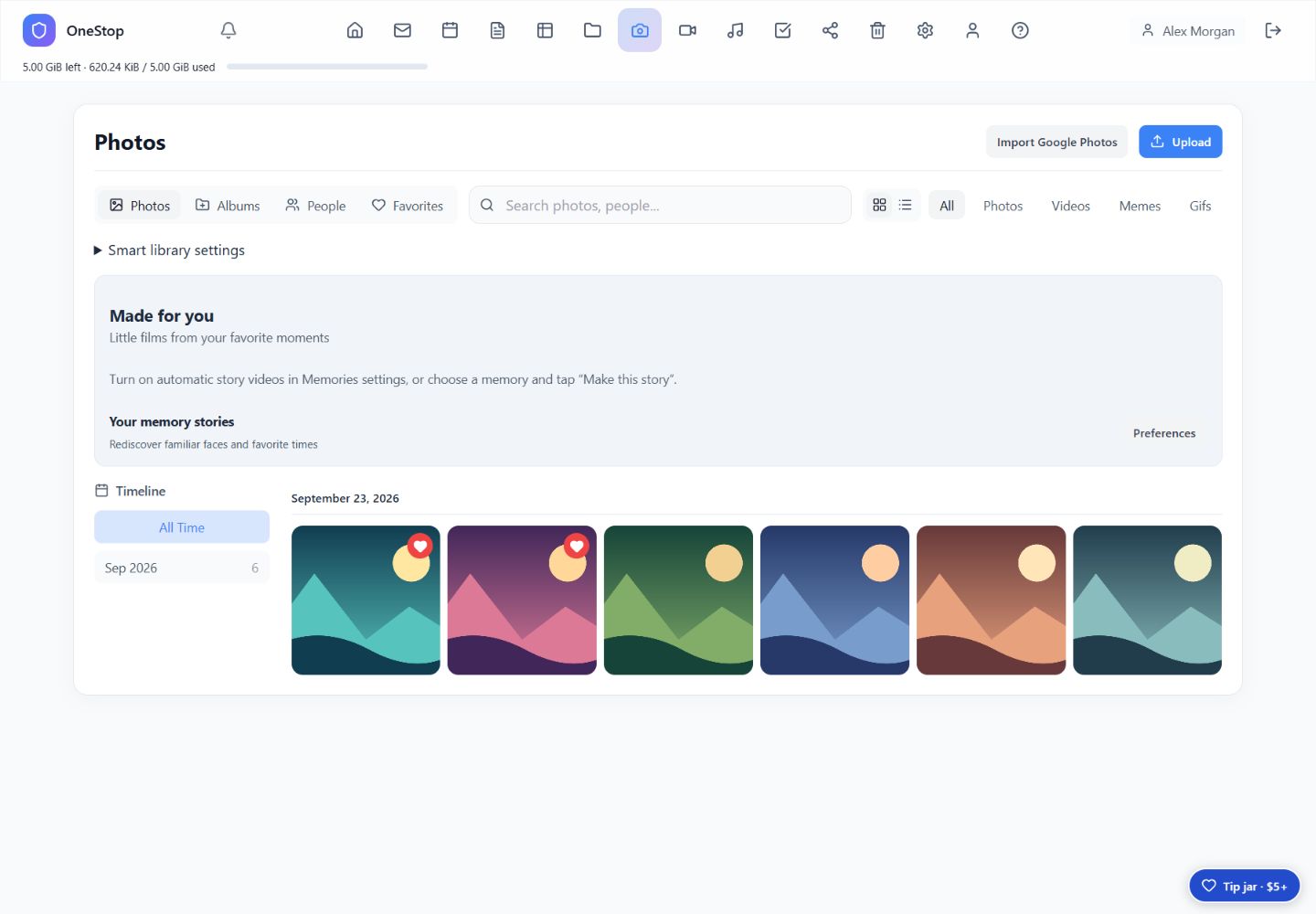 OneStop photo library in the September 23 sample workspace